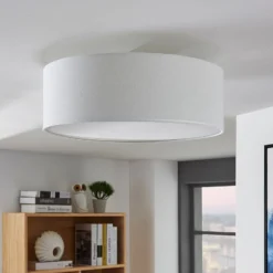 Lindby Deckenleuchte Mariat, weiß, Leinen, Ø 45 cm, E27
