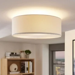 Lindby Deckenleuchte Mariat, weiß, Leinen, Ø 45 cm, E27