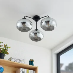 Lindby Deckenleuchte Navidia, Ø 67 cm, schwarz, Rauchglas