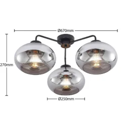 Lindby Deckenleuchte Navidia, Ø 67 cm, schwarz, Rauchglas