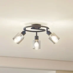 Lindby Deckenleuchte Netty, grau, 3-flammig, Glas