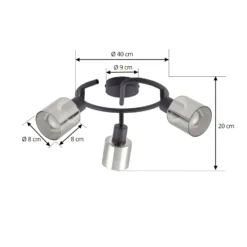 Lindby Deckenleuchte Netty, grau, 3-flammig, Glas