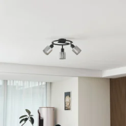 Lindby Deckenleuchte Netty, grau, 3-flammig, Glas