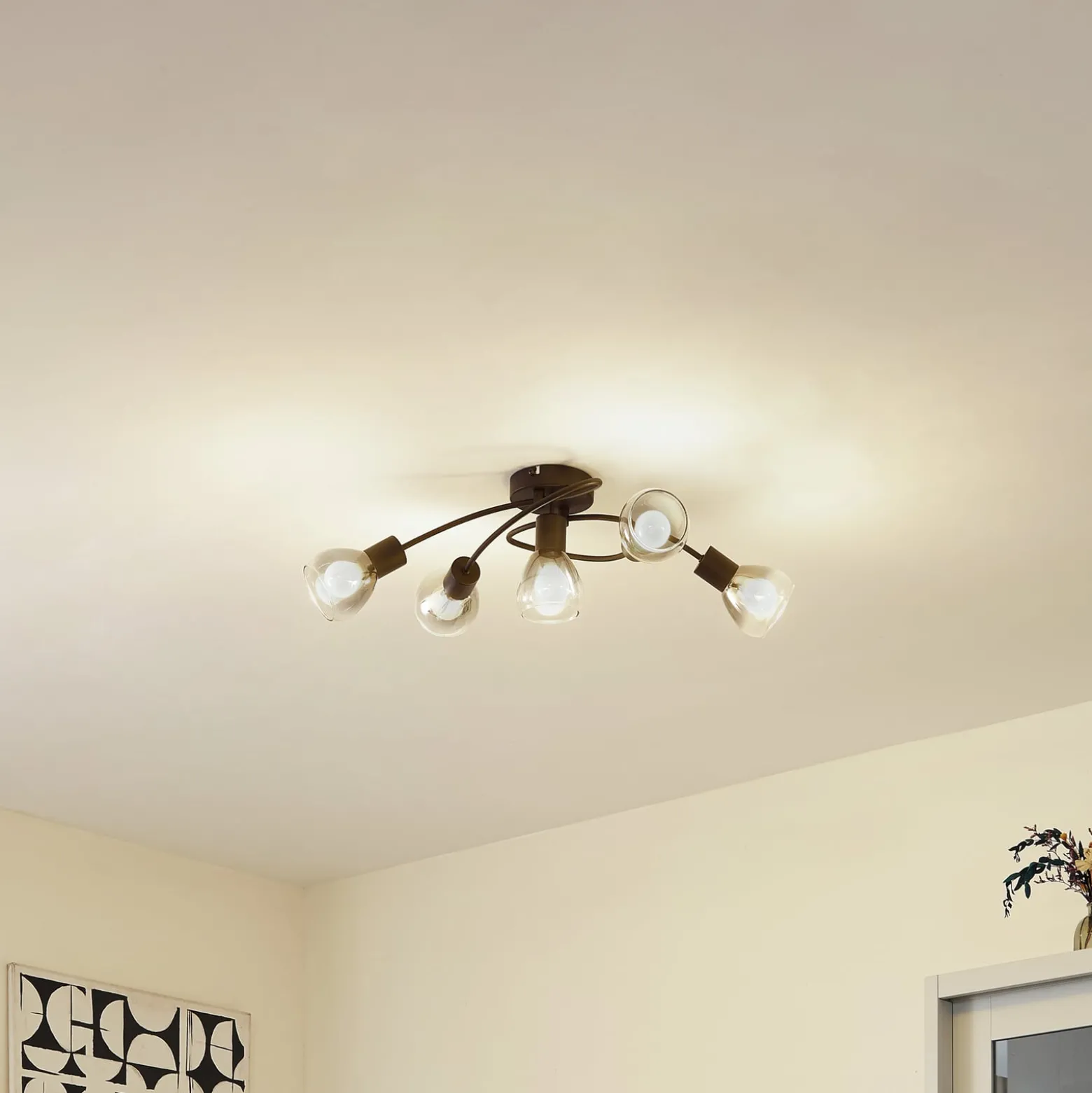 Lindby Deckenleuchte Pendura, 5-flammig, schwarz, Glas
