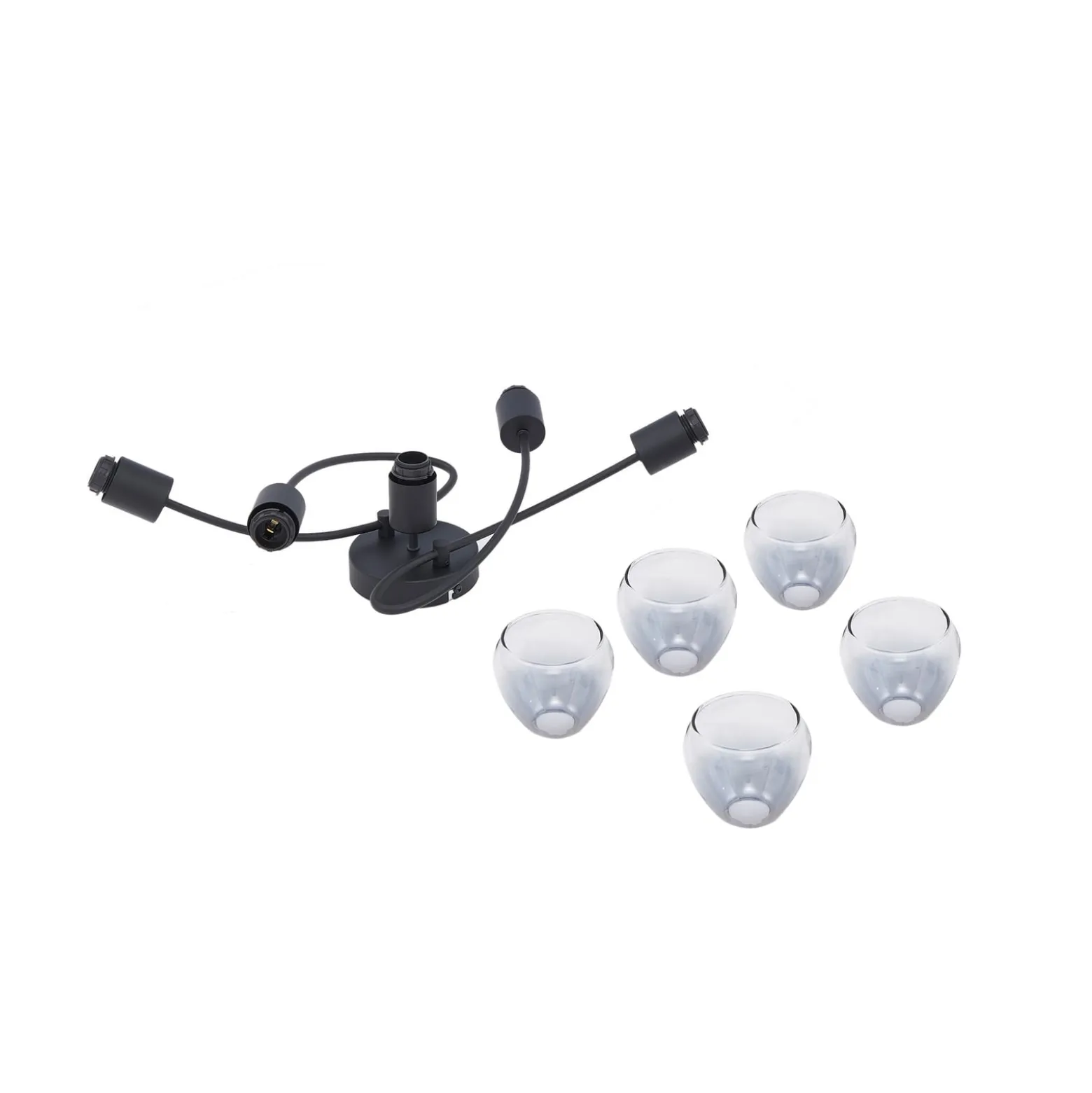 Lindby Deckenleuchte Pendura, 5-flammig, schwarz, Glas