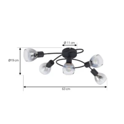 Lindby Deckenleuchte Pendura, 5-flammig, schwarz, Glas