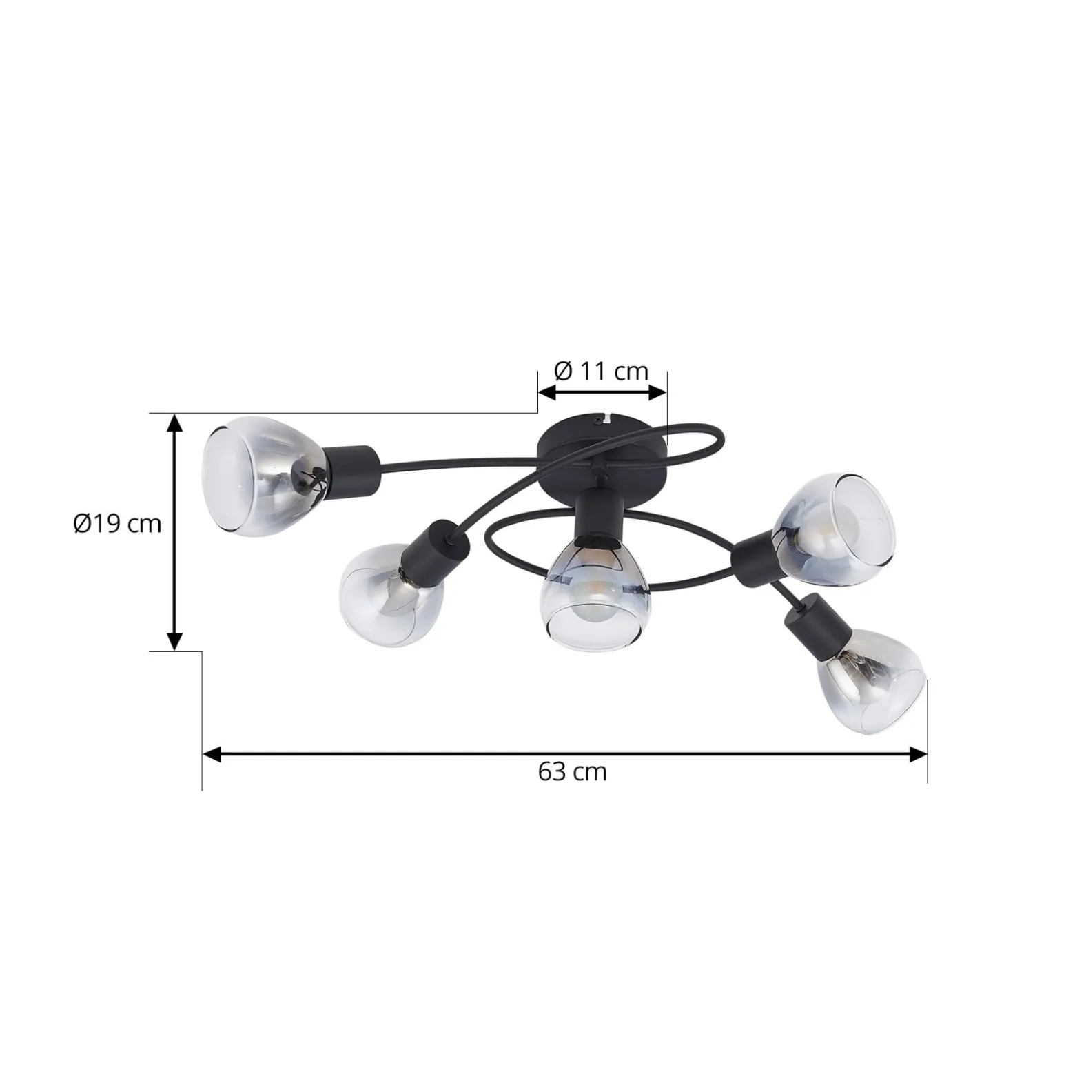 Lindby Deckenleuchte Pendura, 5-flammig, schwarz, Glas