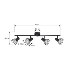 Lindby Deckenleuchte Piena, schwarz, 4-flg., Metall, 70cm