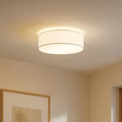 Lindby Deckenleuchte Sebatin, Ø 40 cm, creme, Stoff, E27