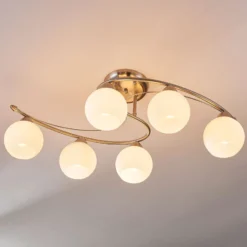 Lindby Deckenleuchte Svean, 6-flg., weiß, Glas, Länge 75cm