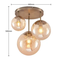 Lindby Deckenleuchte Teeja, amber, 3-flg., Ø47cm, Glas, E27
