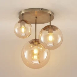 Lindby Deckenleuchte Teeja, amber, 3-flg., Ø47cm, Glas, E27