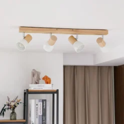 Lindby Deckenleuchte Thorin, 67 cm, 4-flg., weiß, Holz, E14