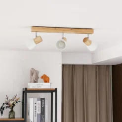 Lindby Deckenleuchte Thorin, 47 cm, 3-flg., weiß, Holz, E14