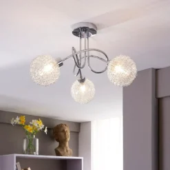 Lindby Deckenleuchte Ticino, Ø 40 cm, chrom, Glas, Metall