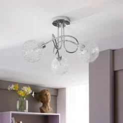 Lindby Deckenleuchte Ticino, Ø 40 cm, chrom, Glas, Metall