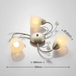 Lindby Deckenleuchte Yannie, 3-flg., 50cm, nickel/weiß, Glas