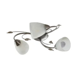 Lindby Deckenleuchte Yannie, 3-flg., 50cm, nickel/weiß, Glas