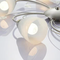 Lindby Deckenleuchte Yannie, 5-flg., 60cm, nickel/weiß, Glas