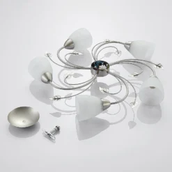 Lindby Deckenleuchte Yannie, 5-flg., 60cm, nickel/weiß, Glas
