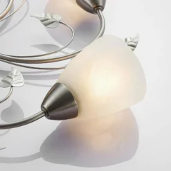 Lindby Deckenleuchte Yannie, 5-flg., 60cm, nickel/weiß, Glas