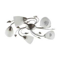 Lindby Deckenleuchte Yannie, 5-flg., 60cm, nickel/weiß, Glas