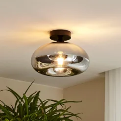 Lindby Deckenleuchte Zehra, Ø 28 cm, rauchgrau, Glas