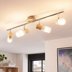 Lindby Deckenstrahler Christoph, 68 cm, 4-flg., Holz, Glas
