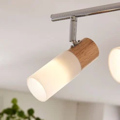 Lindby Deckenstrahler Christoph, 68 cm, 4-flg., Holz, Glas