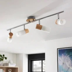 Lindby Deckenstrahler Christoph, 68 cm, 4-flg., Holz, Glas