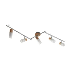 Lindby Deckenstrahler Christoph, 130 cm, 5-flg., Holz, Glas