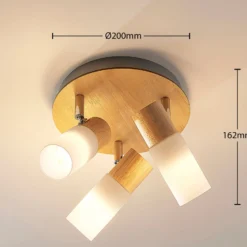 Lindby Deckenstrahler Christoph, 20 cm, 3-flg, Holz, Rondell