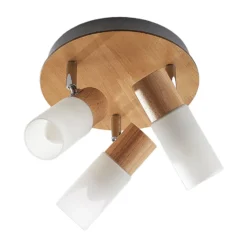 Lindby Deckenstrahler Christoph, 20 cm, 3-flg, Holz, Rondell