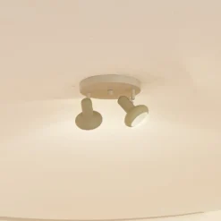 Lindby Deckenstrahler Huby, 2-flammig, creme/hellgrün, Eisen