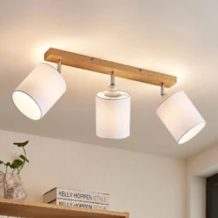 Lindby Deckenstrahler Imarin, 56 cm, 3-flammig, weiß, Holz