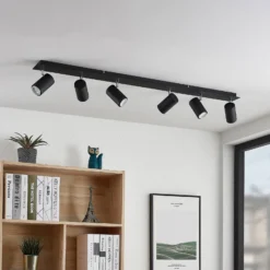 Lindby Deckenstrahler Joffrey, 116 cm, schwarz, 6-flg., GU10