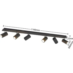 Lindby Deckenstrahler Joffrey, 116 cm, schwarz, 6-flg., GU10