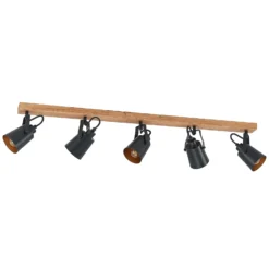 Lindby Deckenstrahler Kimban, 5-flg., 106 cm, Holz, Metall