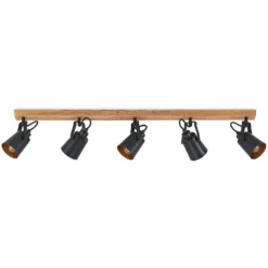 Lindby Deckenstrahler Kimban, 5-flg., 106 cm, Holz, Metall