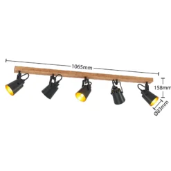 Lindby Deckenstrahler Kimban, 5-flg., 106 cm, Holz, Metall