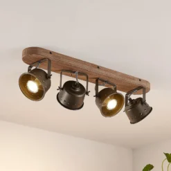 Lindby Deckenstrahler Rubinjo, 62 cm, 4-flg., Holz, GU10
