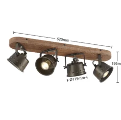 Lindby Deckenstrahler Rubinjo, 62 cm, 4-flg., Holz, GU10