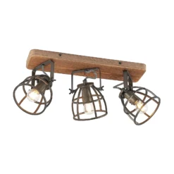Lindby Deckenstrahler Rutger, 52cm, 3-flg., Holz, Käfig, E14