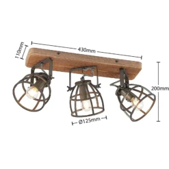 Lindby Deckenstrahler Rutger, 52cm, 3-flg., Holz, Käfig, E14