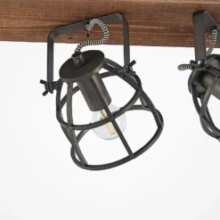 Lindby Deckenstrahler Rutger, 52cm, 3-flg., Holz, Käfig, E14