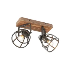 Lindby Deckenstrahler Rutger, 36cm, 2-flg., Holz, Käfig, E14