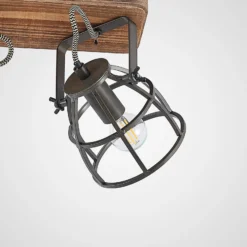 Lindby Deckenstrahler Rutger, 36cm, 2-flg., Holz, Käfig, E14