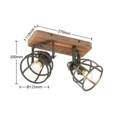 Lindby Deckenstrahler Rutger, 36cm, 2-flg., Holz, Käfig, E14