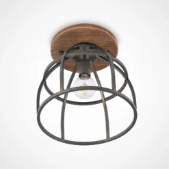 Lindby Deckenstrahler Rutger, Ø 34 cm, Holz, Käfig, E27