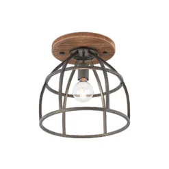 Lindby Deckenstrahler Rutger, Ø 34 cm, Holz, Käfig, E27